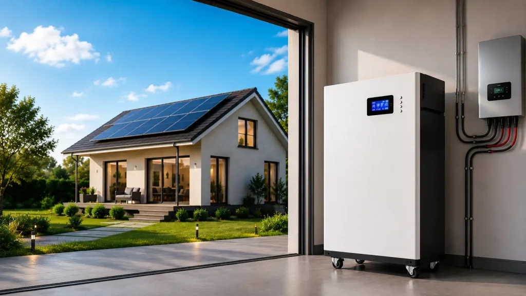 16kWh 51.2V 314Ah LiFePO4 home energy storage battery with solar panels and inverter