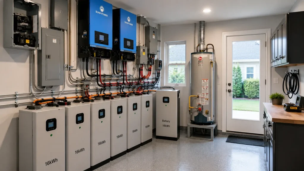 20kW home solar energy storage system with two parallel inverters and 96kWh battery storage